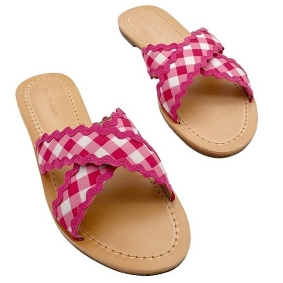🆕Draper James Piper Flat Sandals Slides Raspberry Pink Gingham Ric Rac CLASSIC - Picture 8 of 8